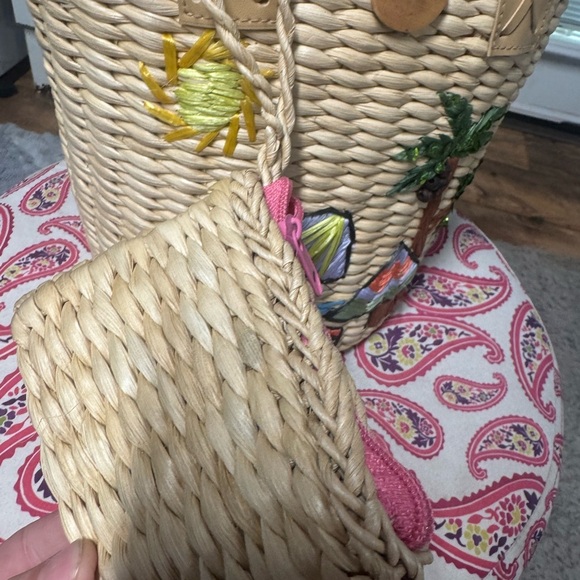 Tropical Embroidered Straw Tote with Tan Handles - Picture 5 of 5
